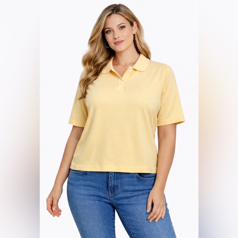 Croft & Barrow Yellow Polo Shirt Women's Medium Classic Fit‎ Short Sleeve Cotton